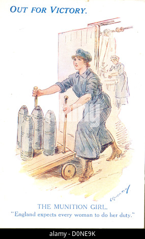 Weltkrieg eine Postkarte des Mädchens Munition in Out für Victory Serie Stockfoto