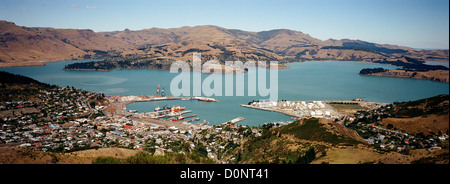 Einen Panoramablick von Lyttelton, eine Hafenstadt am Ufer des Lyttelton Nordhafen in der Nähe von Banks Peninsula, Christchurch. Stockfoto