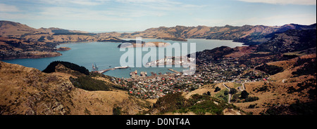 Einen Panoramablick von Lyttelton, eine Hafenstadt am Ufer des Lyttelton Nordhafen in der Nähe von Banks Peninsula, Christchurch Stockfoto