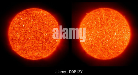 Zwei Bilder genau elf Jahren auseinander genommen (29. November - 1996 links 2007 rechts) beide genommen Solar Heliospheric Observatory Stockfoto