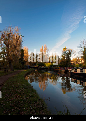 Hausboote auf dem Fluss Wey, ein Nebenfluss der Themse, Guildford, Surrey, England, Vereinigtes Königreich Stockfoto