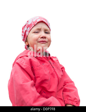 Kleines Mädchen in roten Kleidern zu weinen Stockfoto