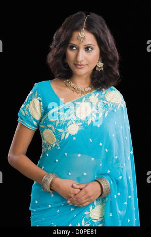 Nahaufnahme einer Frau trägt einen sari Stockfoto