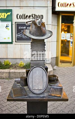 Denkmal-Skulptur von Erich Kästner, Schriftsteller, von Wolf-Eike Kuntsche, Alaunstraße Neustadt Dresden, Sachsen, Sachsen, Deutschland Stockfoto