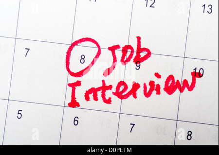 Job Interview Worte geschrieben auf dem Kalender Stockfoto