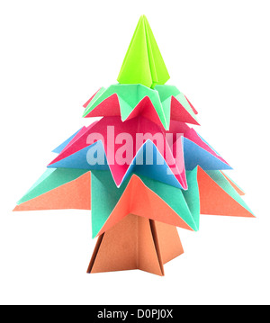 Origami Weihnachtsbaum auf weißem Hintergrund Stockfoto