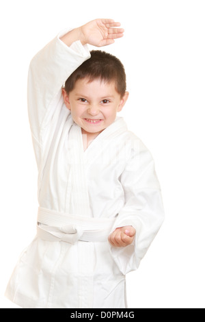 Lustige Karate Kid in Verteidigung Haltung Stockfoto