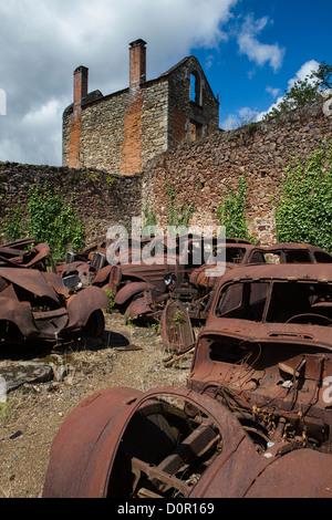 die Ruinen von der Nazi-Gräuel des 10. Juni 1944 in Oradour Sur Glane, Limousin, Frankreich Stockfoto