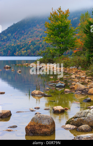 Mit Blick auf Jordan Teich im Herbst Farben im Acadia National Park, Maine, USA. Stockfoto