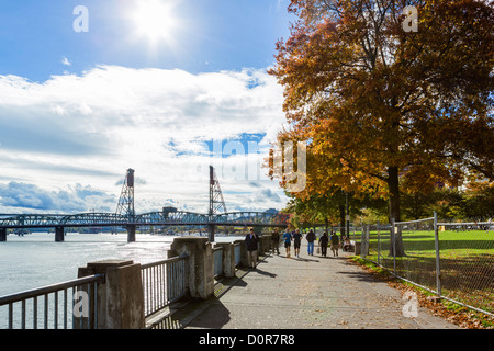 Tom McCall Waterfront Park an den Ufern des Willamette River, Portland, Oregon, USA Stockfoto