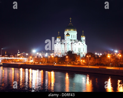 Christus-Erlöser-Kathedrale in Moskau bei Nacht Stockfoto