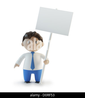 3D Cartoon-Figur mit einem Schild Stockfoto