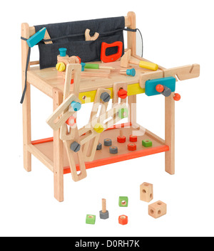 Tabelle Werkstatt Holzspielzeug für Kinder mit aller Handwerker-tools Stockfoto