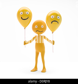 Charakter-Smiley-Holding-Ballons Stockfoto