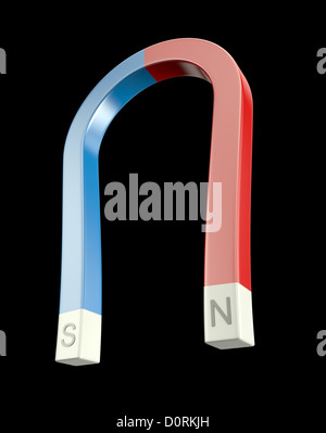 Hufeisen-Magnet auf schwarzem Hintergrund Stockfoto