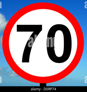 70 mph Geschwindigkeitsbegrenzungszeichen Stockfoto