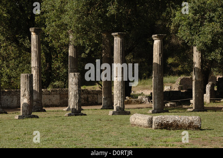 Griechenland. Peloponnes. Olympia. Heiligtum des antiken Griechenlands in Elis. Palästra (3. Jh. v. Chr.). Hellenistic Periode. Die Ruinen. Stockfoto