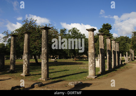 Griechenland. Peloponnes. Olympia. Heiligtum des antiken Griechenlands in Elis. Palästra (3. Jh. v. Chr.). Hellenistic Periode. Die Ruinen. Stockfoto