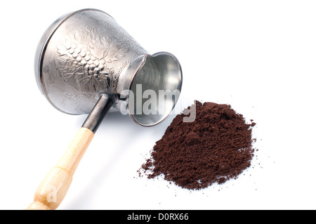 Alten Stil Kaffee Topf und Boden Kaffee Stockfoto