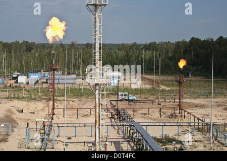 Flamme aus der Verbrennung von Nebenprodukten der Herstellung von Kraftstoff. Stockfoto