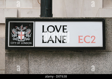 Verkehrszeichen für Love Lane, EC2, City of London, UK. Stockfoto