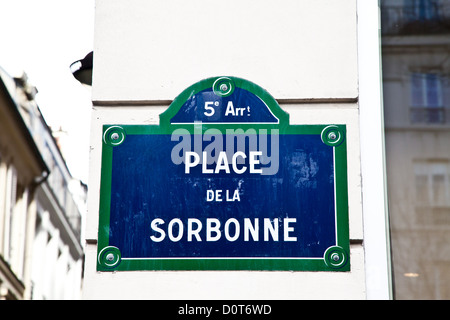 Paris - Sorbonne Straßenschild Stockfoto