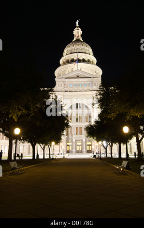 Texas State Capitol Gebäude in Austin, Texas, in der Nacht Stockfoto