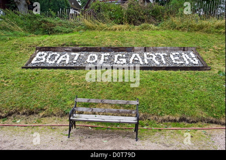 Boot der Garten-Station auf der Strathspey Railway, Schottisches Hochland, Schottland, Vereinigtes Königreich Großbritannien. Stockfoto