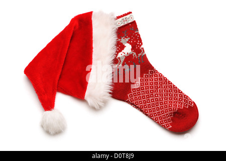 Weihnachts-Strumpf und Santa Hut Stockfoto