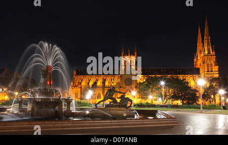 Archibald Fountain, Hyde Park, Dom St. Marien, Sydney, New South Wales, Australien, Brunnen, Kathedrale, Kirche, Sehenswürdigkeiten in Stockfoto