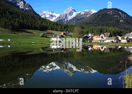 Reisen, Geographie, Europa, Schweiz, Graubünden, Graubünden, Engadin, Unterengadin, Tarasp, Alpen, Berg, See, Reflexion, Stockfoto