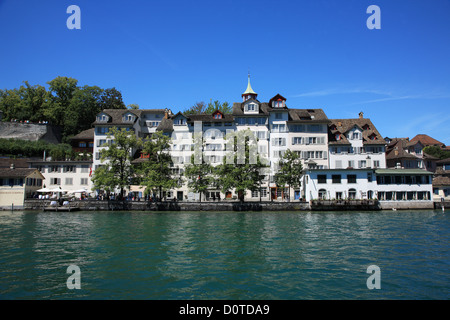 Reisen, Geographie, Architektur, Kultur, Altstadt, Stadt, Urban, Scenic, See, Europa, Schweiz, Zürich, Horizontal Stockfoto