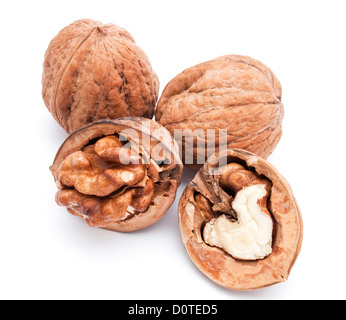 Einige Walnüsse auf dem weißen Hintergrund isoliert Stockfoto