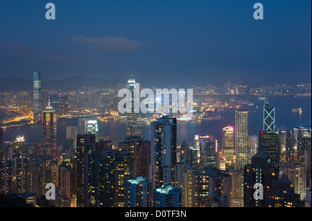 Hong Kong bei Nacht, Blick vom Victoria Peak Stockfoto