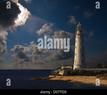 Leuchtturm in der Nacht Stockfoto