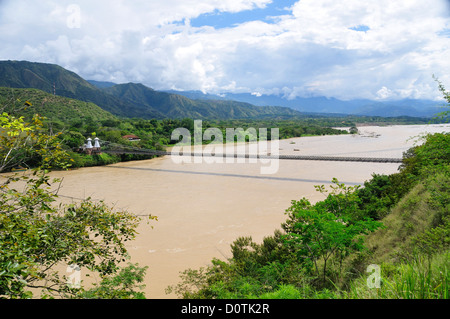 Alt, Fuß Brücke, Brücke, Fluss, Suspension Bridge, Rio Cauca, Antigua Puente de Occidente, Santa Fe de Antioquia, Kolumbien, Sou Stockfoto