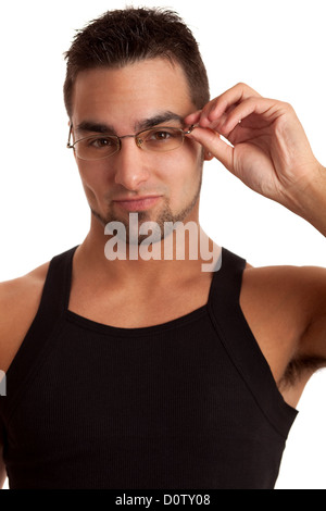 Mann im schwarzen Hemd Stockfoto