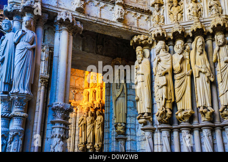 Frankreich, Europa, Reisen, Chartres, Kathedrale, Welt Erbe, Architektur, Geschichte, Haupt, mittelalterlich, Tourismus, Unesco, Fassade, Kunst Stockfoto