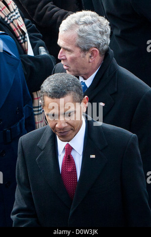 Die Amtseinführung von Präsident Barack Obama, 20. Januar 2009. Er wird gemeinsam mit ehemaligen Präsidenten George W. Bush. Stockfoto