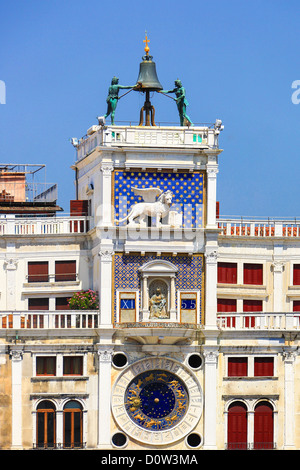 Italien, Europa, Reisen, Venedig, San Marco, Square, Uhrturm, Glocke, Uhr, Geschichte, Löwe, Symbol, Stockfoto
