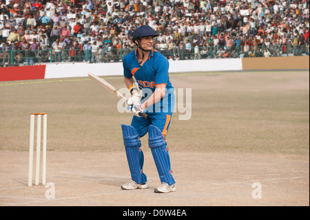 Cricket-Schlagmann am Knick Stockfoto