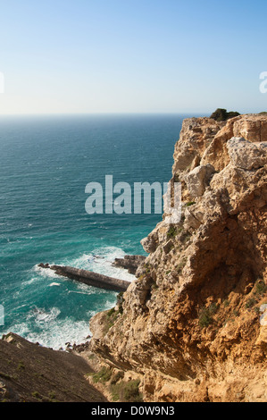 Detail von den Sandsteinfelsen von der portugiesischen Südküste, Kap Espichel, Sesimbra, Portugal Stockfoto