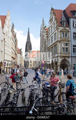 Münster, Prinzipalmarkt Lambertikirche Stockfoto