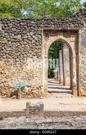 Gede-Ruinen in Kenia sind die Überreste einer Suaheli-Stadt, typisch für die meisten Städte an der ostafrikanischen Küste Stockfoto