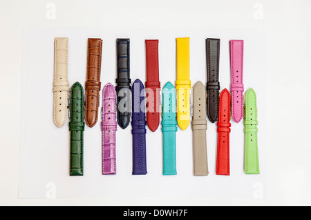 Leder Uhrenarmbänder in verschiedenen Farben Stockfoto