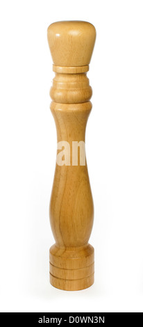 Aus Holz Pfeffermühle auf weißem Hintergrund Stockfoto