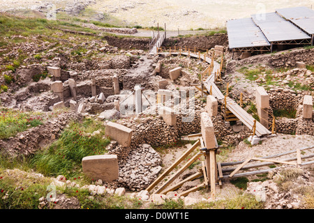 Archäologische Seite von Göbekli Tepe, den ältesten bekannten menschengemachten religiöse Struktur. Sanliurfa, Südosten der Türkei Stockfoto