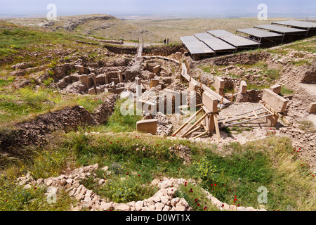 Archäologische Seite von Göbekli Tepe, den ältesten bekannten menschengemachten religiöse Struktur. Sanliurfa, Südosten der Türkei Stockfoto