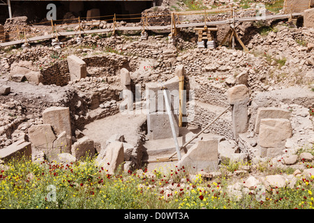 Archäologische Seite von Göbekli Tepe, den ältesten bekannten menschengemachten religiöse Struktur. Sanliurfa, Südosten der Türkei Stockfoto