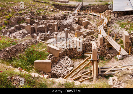 Archäologische Seite von Göbekli Tepe, den ältesten bekannten menschengemachten religiöse Struktur. Sanliurfa, Südosten der Türkei Stockfoto